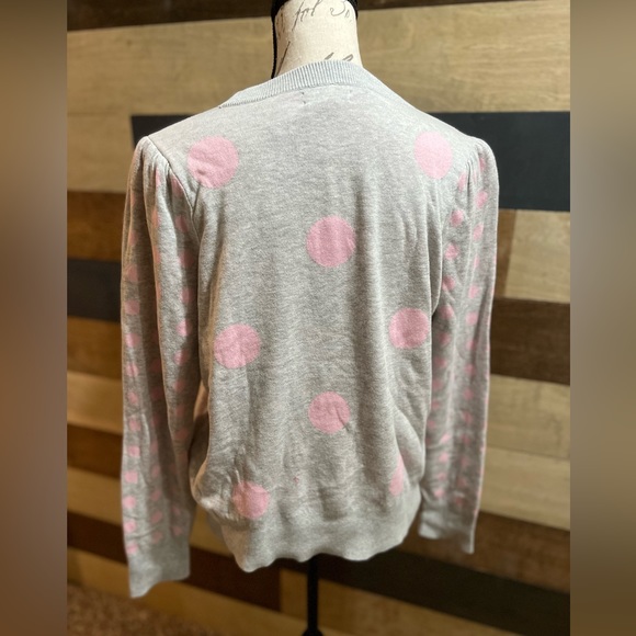 Charter Club women’s large gray and pink polka dots sweater - Picture 3 of 5